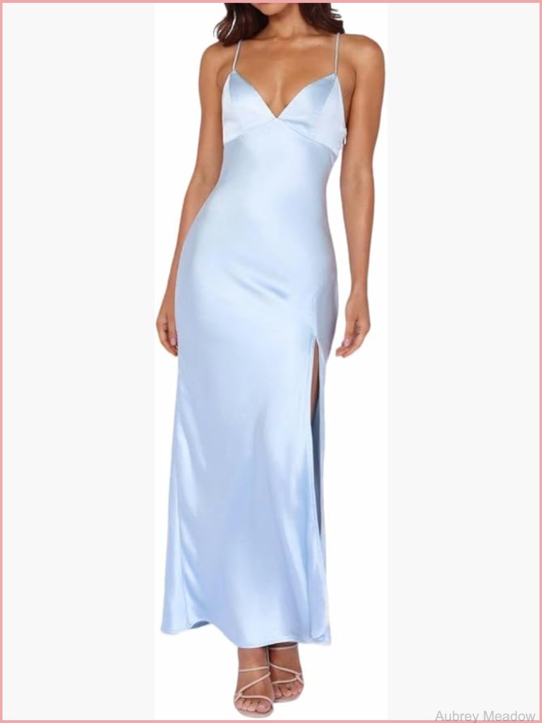 Satin Spaghetti Strap Backless Maxi Dress With Slit